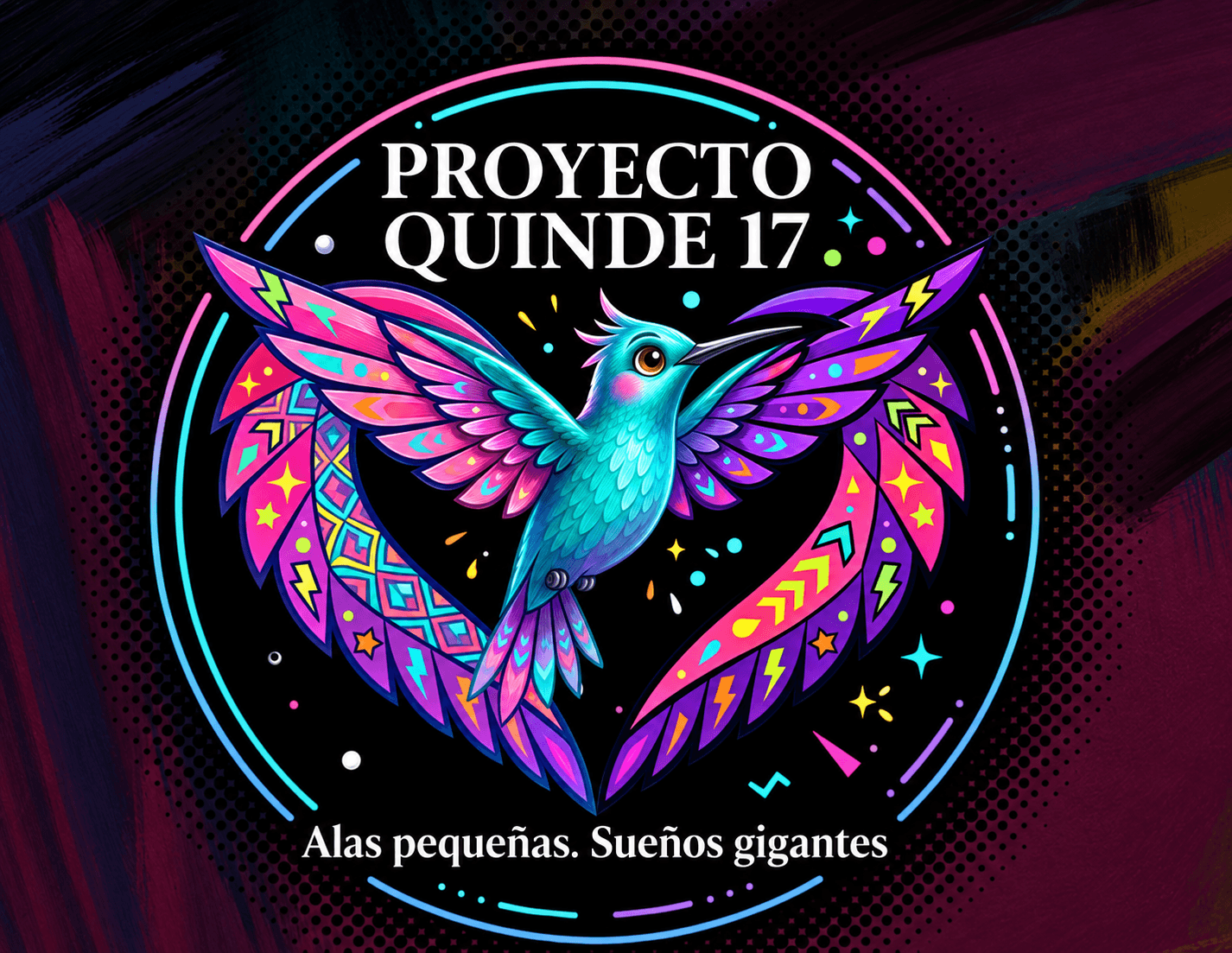 Ilustración del colibrí Quinde 17 sobre fondo de pintura